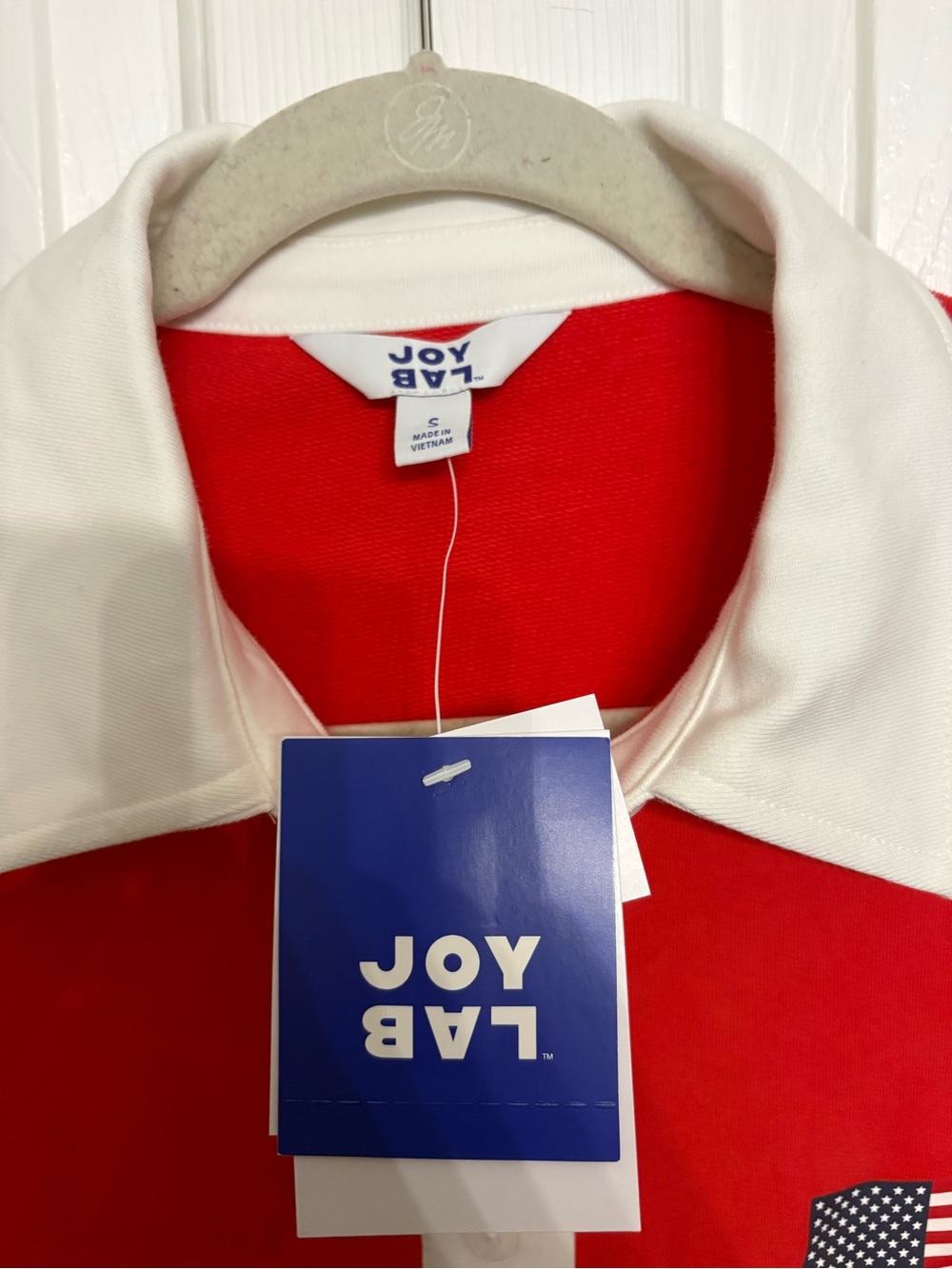 NWT JoyLab Women's Americana French Terry Polo Sweatshirt Red USA Flag S, M - Picture 10 of 10